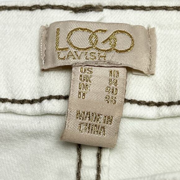 LOGO Lavish Women’s Patchwork Cropped Straight Leg Jeans Cream Denim Size 10 - Picture 4 of 13